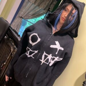 thick Warm horror Punk front zip hoodie oversized S sweater nwt (runs big) unise